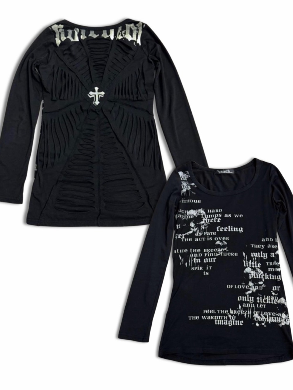 Japanese Brand Punk Distressed Web Cut Out Graphic Longsleeve Top